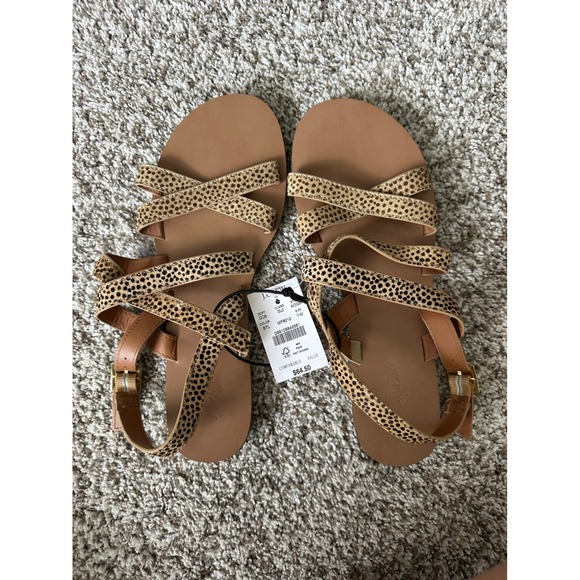 J. Crew Leopard Print Strappy Ankle Wrap Sandals Womens Size 7 M New - Picture 1 of 4